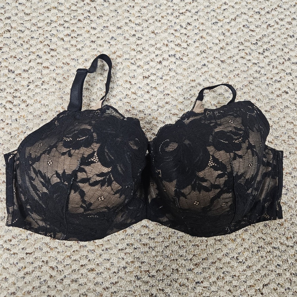 Torrid Curve Black Nude Lace Full Coverage BalconetteBra 40DDD Lightly Lined 360